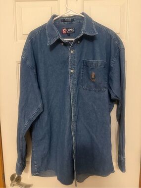 Vintage Chaps-Ralph Lauren Men's Blue Denim Long-Sleeve Button-Down Shirt